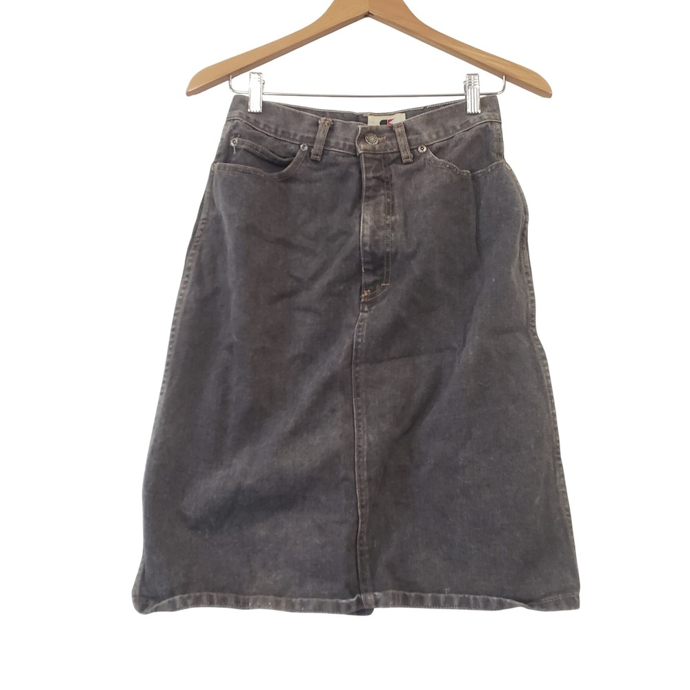 Calvin Klein Denim Skirt Womens 10 Gray Vintage 90s Made in USA Midi High Waist